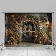 Lofaris Vintage Stone Arch Christmas Backdrop Hanging Lantern Floral Photography Background