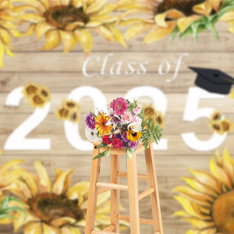 Lofaris Vintage Sunflower Wood Grain Congrats Grad Backdrop