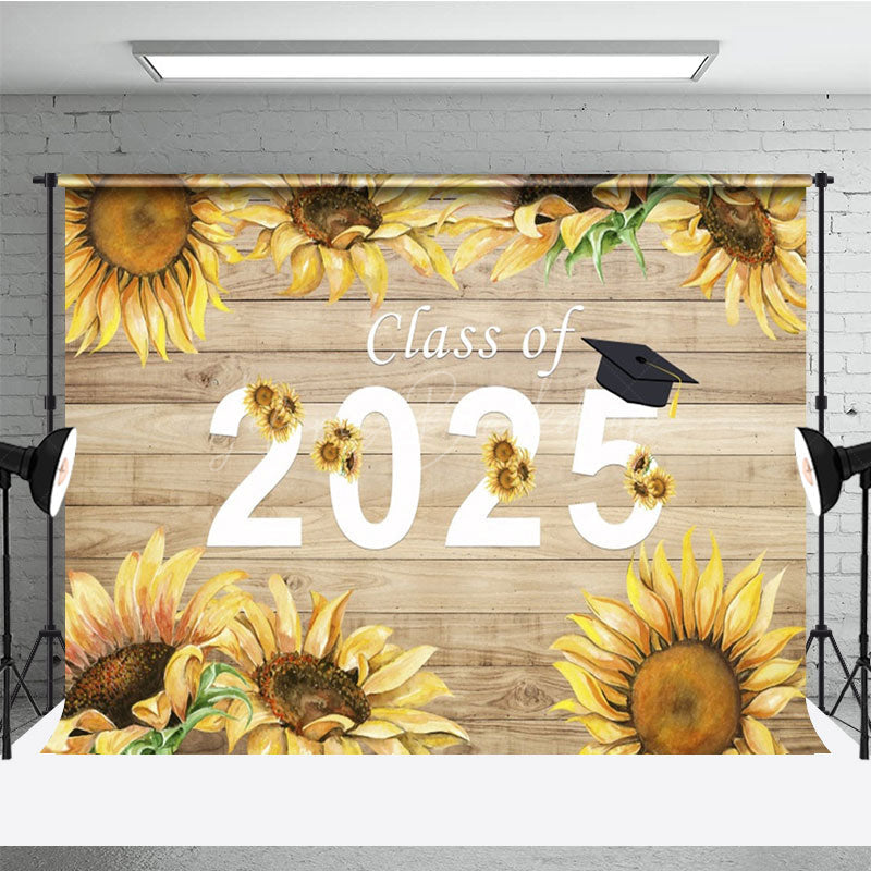 Lofaris Vintage Sunflower Wood Grain Congrats Grad Backdrop