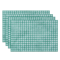 Lofaris Vintage Teal White Plaid Dining Set of 4 Placemats