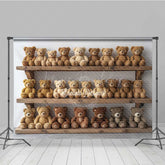Lofaris Vintage Teddy Bear Cake Smash Photography Backdrop Rustic Toy Room with Shelves First Birthday Photo Prop Decor