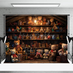 Lofaris Vintage Toy Shop Birthday Cake Smash Backdrop Rustic Wooden Shelves Teddy Bear Background Kids Photography