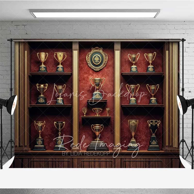 Lofaris Vintage Trophy Cabinet Shelf Photography Backdrop Gold Cup Champion Award Background