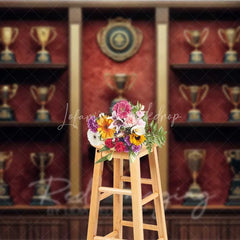 Lofaris Vintage Trophy Cabinet Shelf Photography Backdrop Gold Cup Champion Award Background