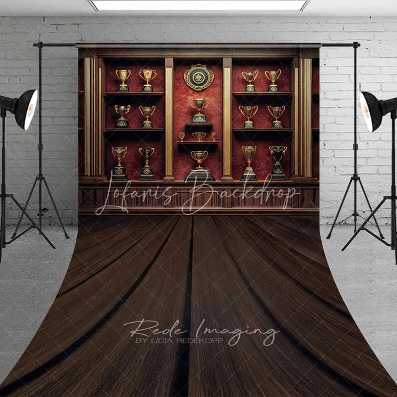 Lofaris Vintage Trophy Cabinet Shelf Sweep Photography Backdrop Gold Cup Champion Award Wood Floor Photo Prop