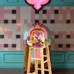 Lofaris Vintage Turquoise Jukebox Pink Tile Photo Backdrop
