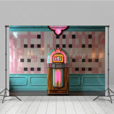 Lofaris Vintage Turquoise Jukebox Pink Tile Photo Backdrop