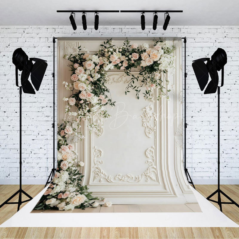 Lofaris Vintage White Wall Floral Wedding Photo Backdrop