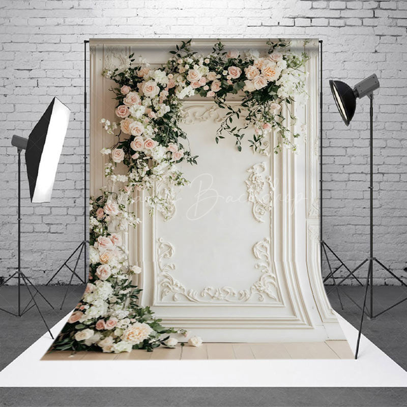 Lofaris Vintage White Wall Floral Wedding Photo Backdrop