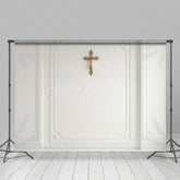 Lofaris Vintage White Wall Gold Cross First Communion Backdrop