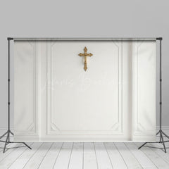 Lofaris Vintage White Wall Gold Cross First Communion Backdrop