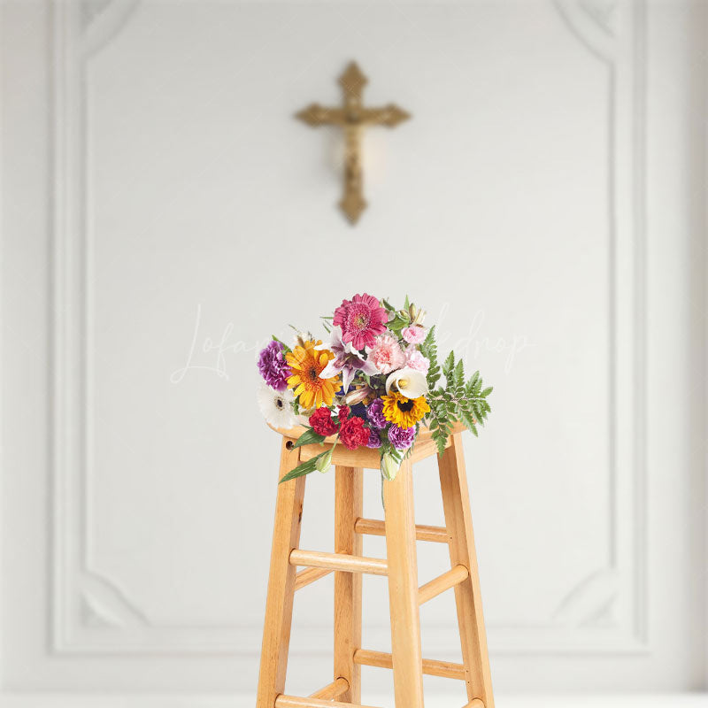 Lofaris Vintage White Wall Gold Cross First Communion Backdrop