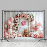 Lofaris Vintage White Wall Pink Floral Balloon Bear Backdrop