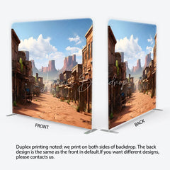 Lofaris Vintage Wild West Town Square Double-Sided Backdrop Desert Landscape with Rustic Buildings