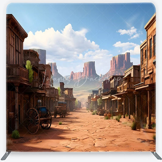 Lofaris Vintage Wild West Town Square Double-Sided Backdrop Desert Landscape with Rustic Buildings