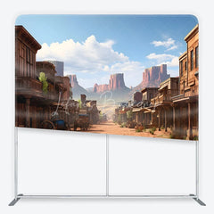 Lofaris Vintage Wild West Town Square Double-Sided Backdrop Desert Landscape with Rustic Buildings