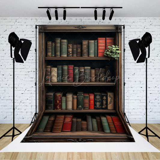 Lofaris Vintage Wooden Bookshelf Back To School Photo Backdrop