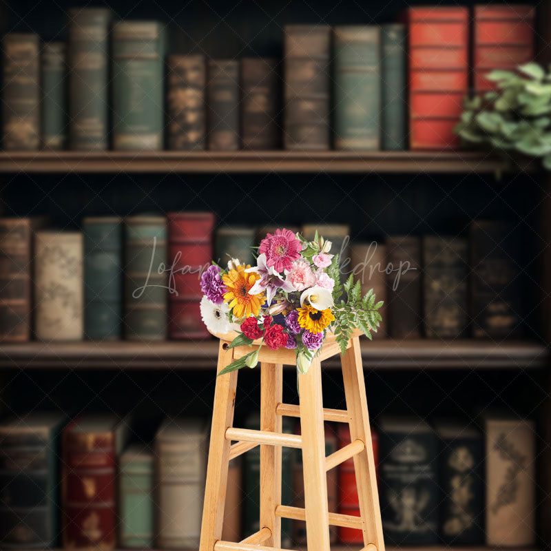 Lofaris Vintage Wooden Bookshelf Back To School Photo Backdrop