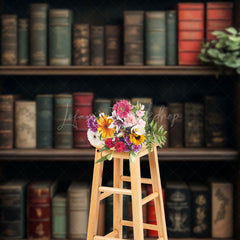 Lofaris Vintage Wooden Bookshelf Back To School Photo Backdrop
