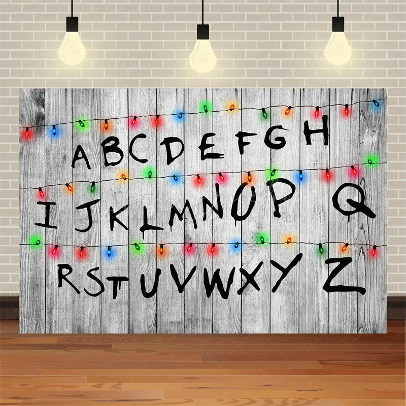 Lofaris Vintage Wooden Party Backdrop Letters and Lanterns Birthday Decor Rustic Photo Background for Kids Boys Girls