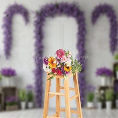 Lofaris Violet Floral Arched Door Elegant Spring Backdrop