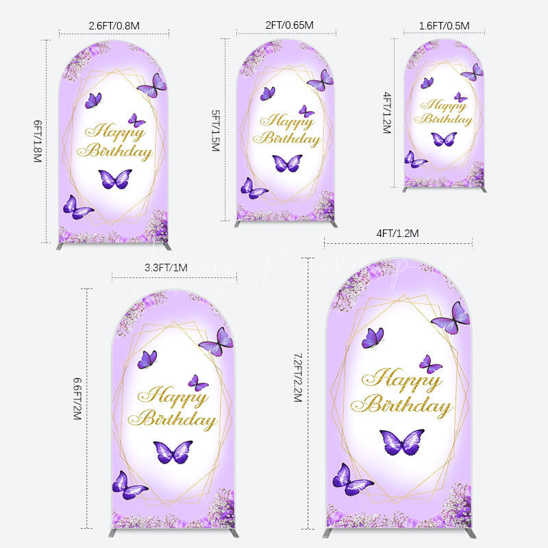 Lofaris Violet Floral Butterfly Happy Birthday Arch Backdrop