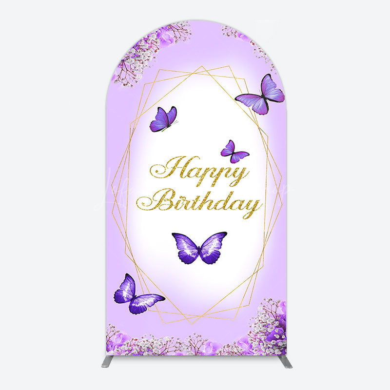 Lofaris Violet Floral Butterfly Happy Birthday Arch Backdrop