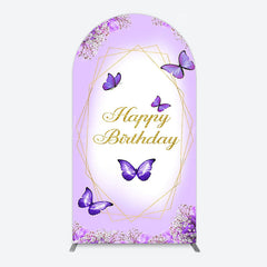 Lofaris Violet Floral Butterfly Happy Birthday Arch Backdrop