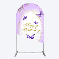 Lofaris Violet Floral Butterfly Happy Birthday Arch Backdrop