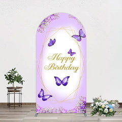 Lofaris Violet Floral Butterfly Happy Birthday Arch Backdrop