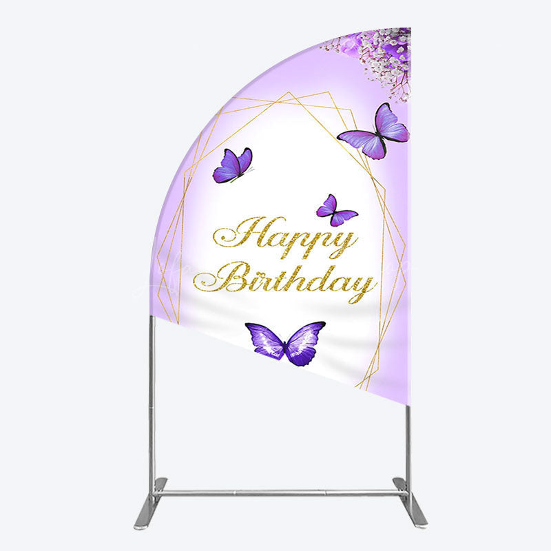 Lofaris Violet Floral Butterfly Happy Birthday Half Moon Arch Backdrop