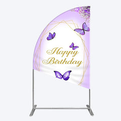 Lofaris Violet Floral Butterfly Happy Birthday Half Moon Arch Backdrop