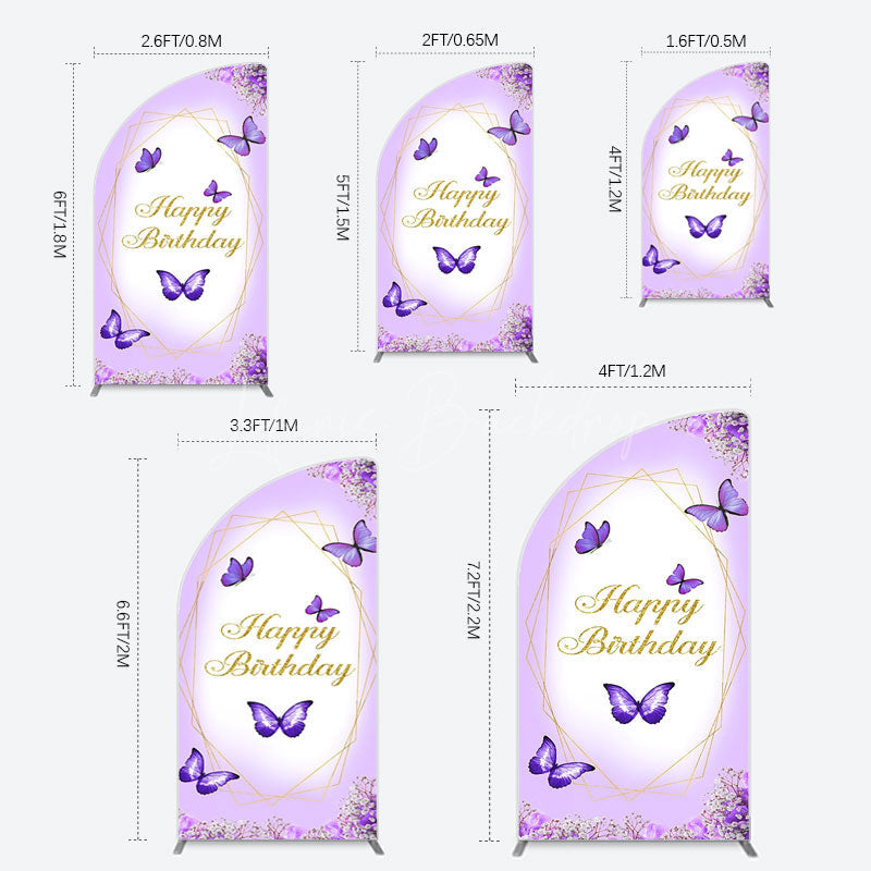 Lofaris Violet Floral Butterfly Happy Birthday Half Moon Arch Backdrop