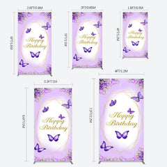 Lofaris Violet Floral Butterfly Happy Birthday Rectangle Backdrop