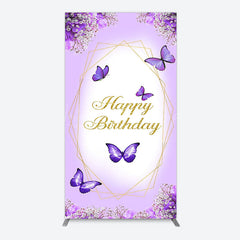 Lofaris Violet Floral Butterfly Happy Birthday Rectangle Backdrop
