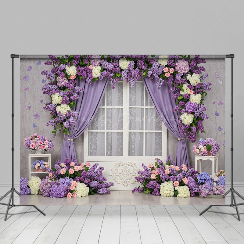 Lofaris Violet Floral Curtain Window Sweet Wedding Backdrop