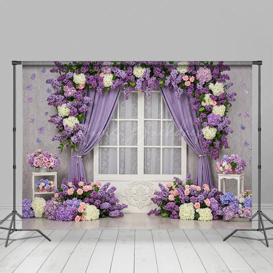 Lofaris Violet Floral Curtain Window Sweet Wedding Backdrop