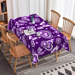 Lofaris Violet Purple Glowing Heart Butterfly Rectangle Tablecloth Magic Neon Sparkle Pattern Fantasy Valentine Decor