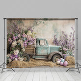 Lofaris Violet Truck Haystack Eggs Vintage Easter Backdrop