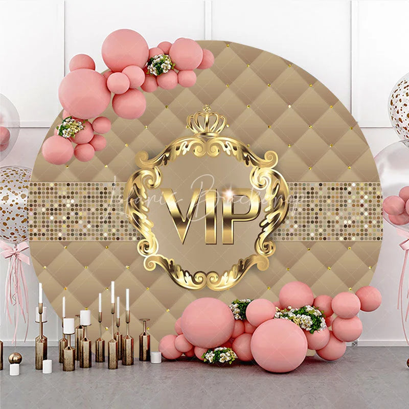 Lofaris VIP Party Round Backdrop Luxury Gold Quilted Pattern Decoration Royal Crown Birthday Background