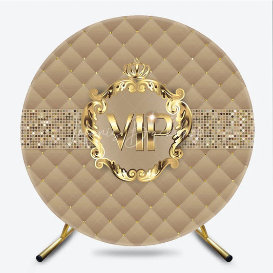 Lofaris VIP Party Round Backdrop Luxury Gold Quilted Pattern Decoration Royal Crown Birthday Background