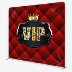 Lofaris VIP Red Quilted Tension Fabric Backdrop Gold Crown Luxury Party Event Background