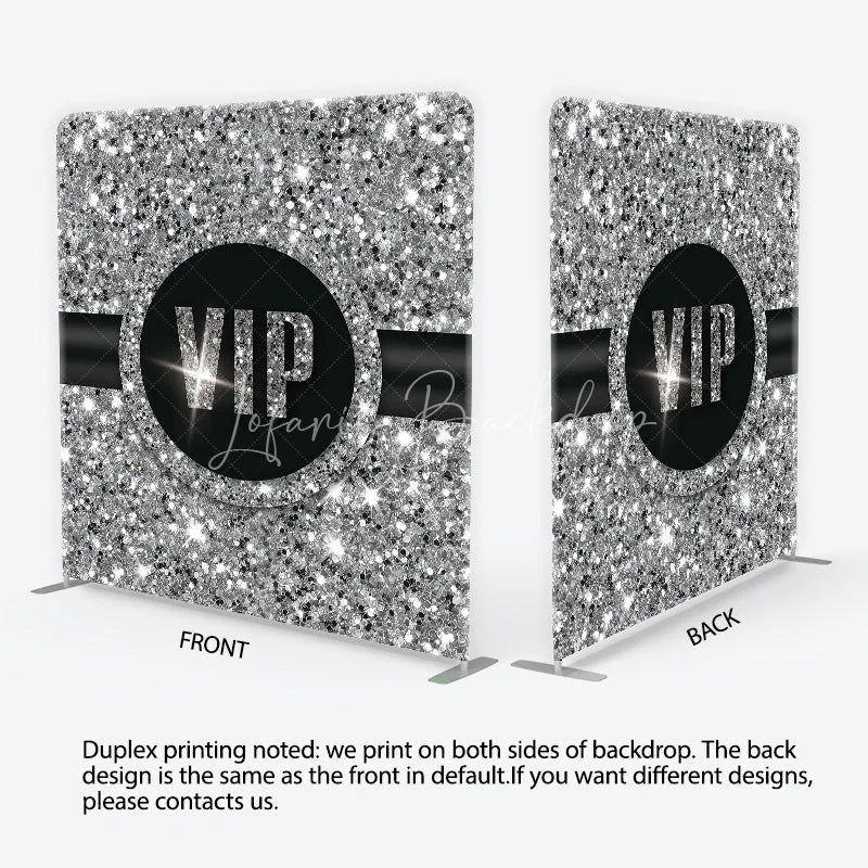 Lofaris VIP Silver Glitter Tension Fabric Backdrop Sparkling Step and Repeat Event Background