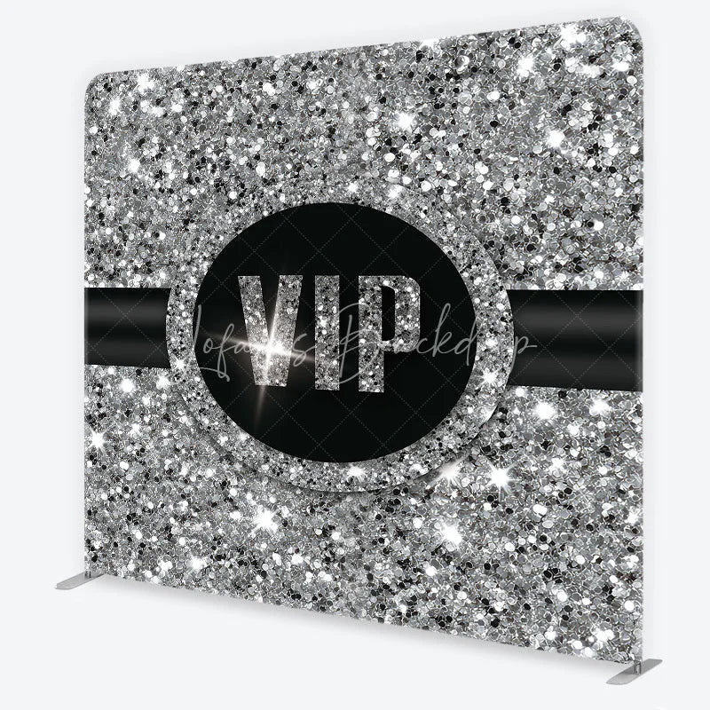 Lofaris VIP Silver Glitter Tension Fabric Backdrop Sparkling Step and Repeat Event Background
