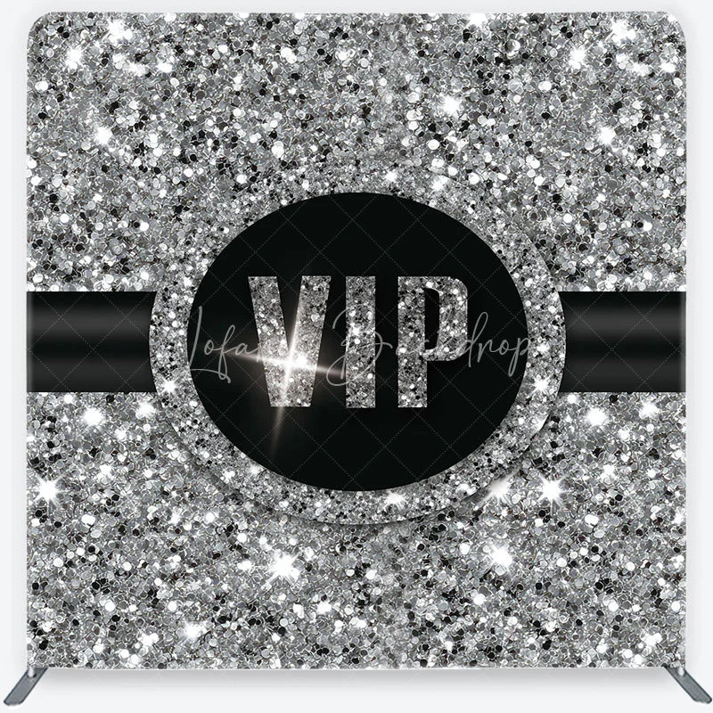 Lofaris VIP Silver Glitter Tension Fabric Backdrop Sparkling Step and Repeat Event Background