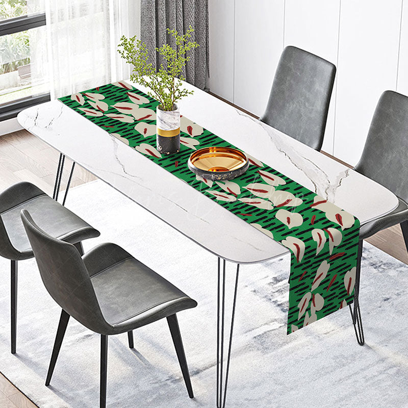 Lofaris Vivid Floral Table Runner with Green and Black Stripes Bold Botanical Decor for Modern Dining