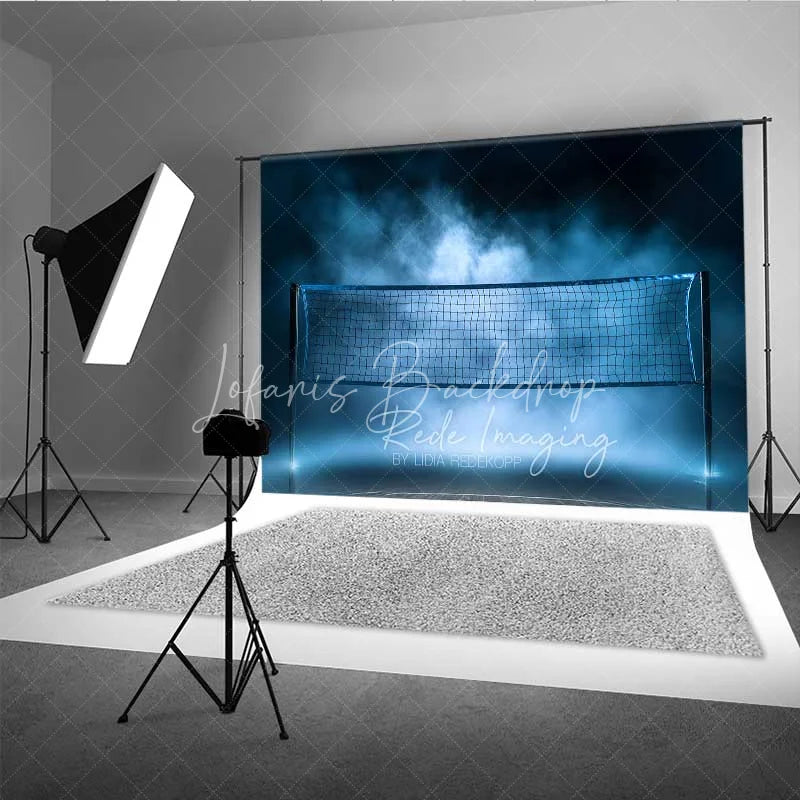 Lofaris Volleyball Net Court Sports Photography Backdrop Blue Fog Smoke Gym Light Game Match Background