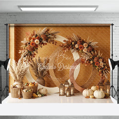 Lofaris Warm Autumn Foliage and Pampas Grass Photography Backdrop Rustic Fall Harvest Celebration Decor for Photoshoot