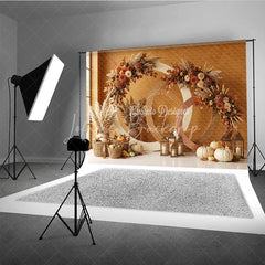 Lofaris Warm Autumn Foliage and Pampas Grass Photography Backdrop Rustic Fall Harvest Celebration Decor for Photoshoot