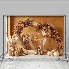 Lofaris Warm Autumn Foliage and Pampas Grass Photography Backdrop Rustic Fall Harvest Celebration Decor for Photoshoot